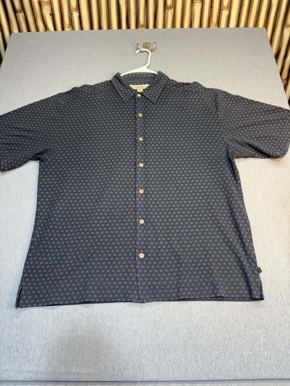 Tommy Bahama Silk Cotton Blend Diamond Geo Print Short Sleeve Button Down Shirt